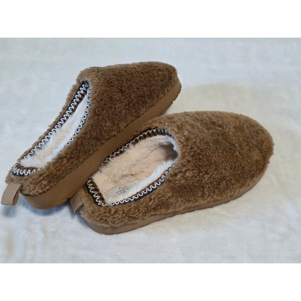 Serra Womens Size 7 Chestnut Brown Faux Fur Teddy House Slip on Slippers Mules